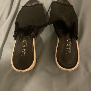 Lauren by Ralph Lauren, black wooden platform wedges